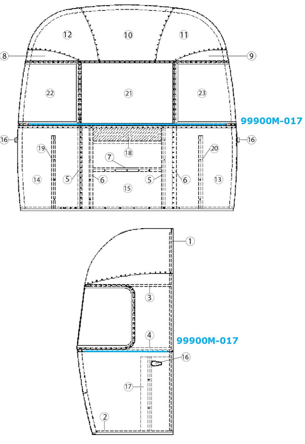 Airstream Bow Lower Window for Airstream Sport 22' - 99900M-017