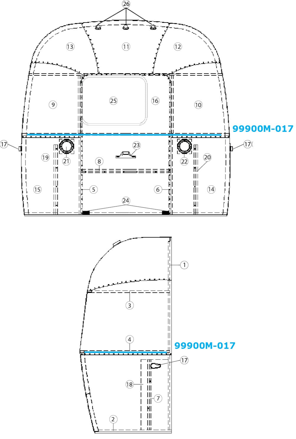 Airstream Bow Lower Window for Airstream Sport 22' - 99900M-017