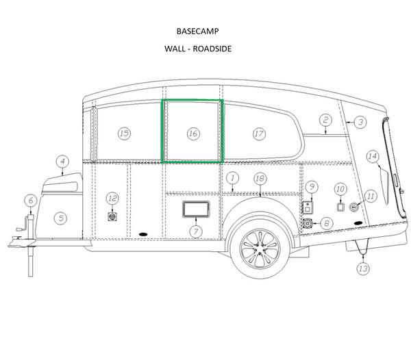 Airstream Flat Roadside Window Assembly for Basecamp 16 - 371451