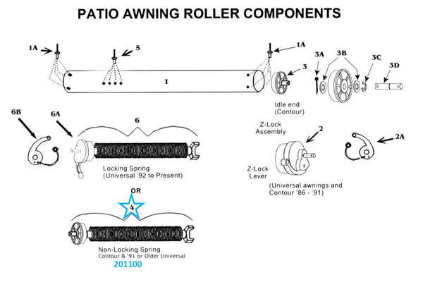 Zip Dee Non-Locking Spring Assembly for Contour Patio Awning - 201100