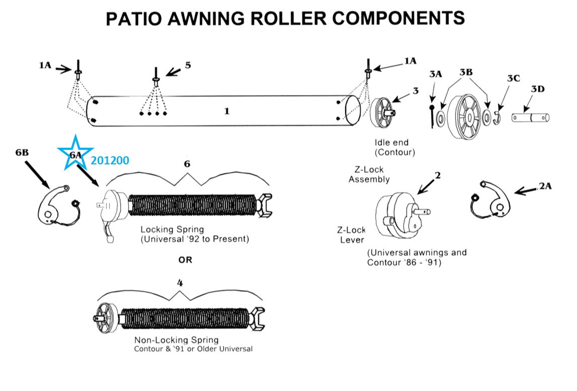 Zip Dee Z Spring Lock Assembly for Patio Awning Roller - 201200