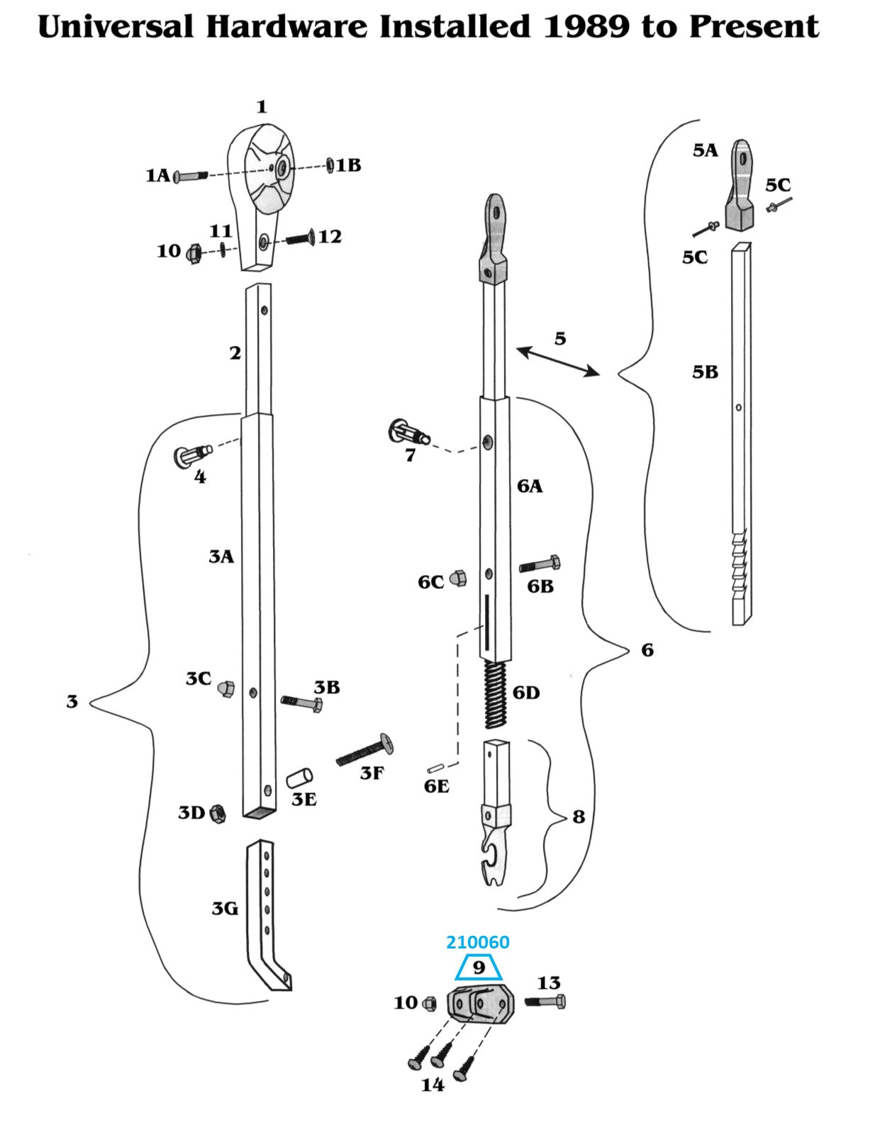 Zip Dee Rectangular Base Hinge, Floor Mount - 210060