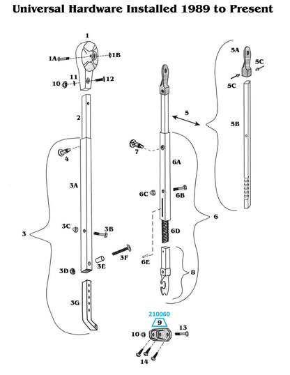 Zip Dee Rectangular Base Hinge, Floor Mount - 210060