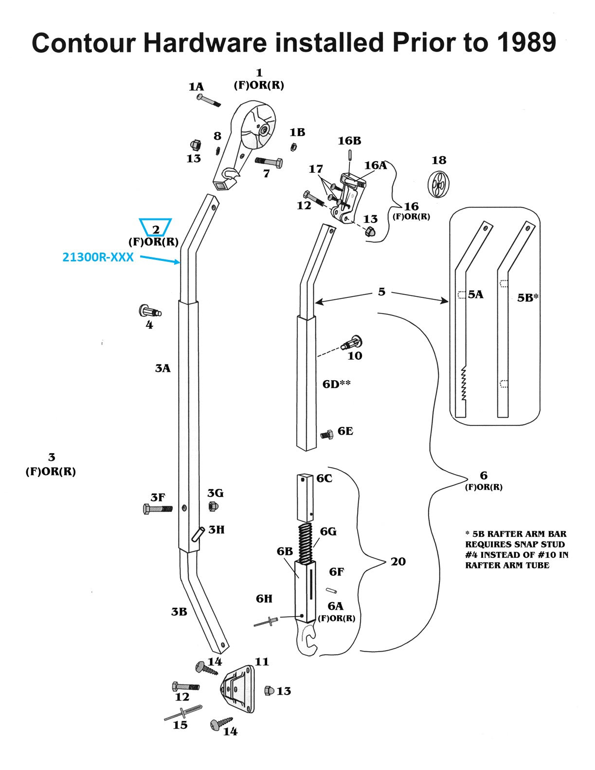 Zip Dee Stainless Steel Rear Main Arm Bar for Contour Awning prior to 1989 - 21300R-XXX