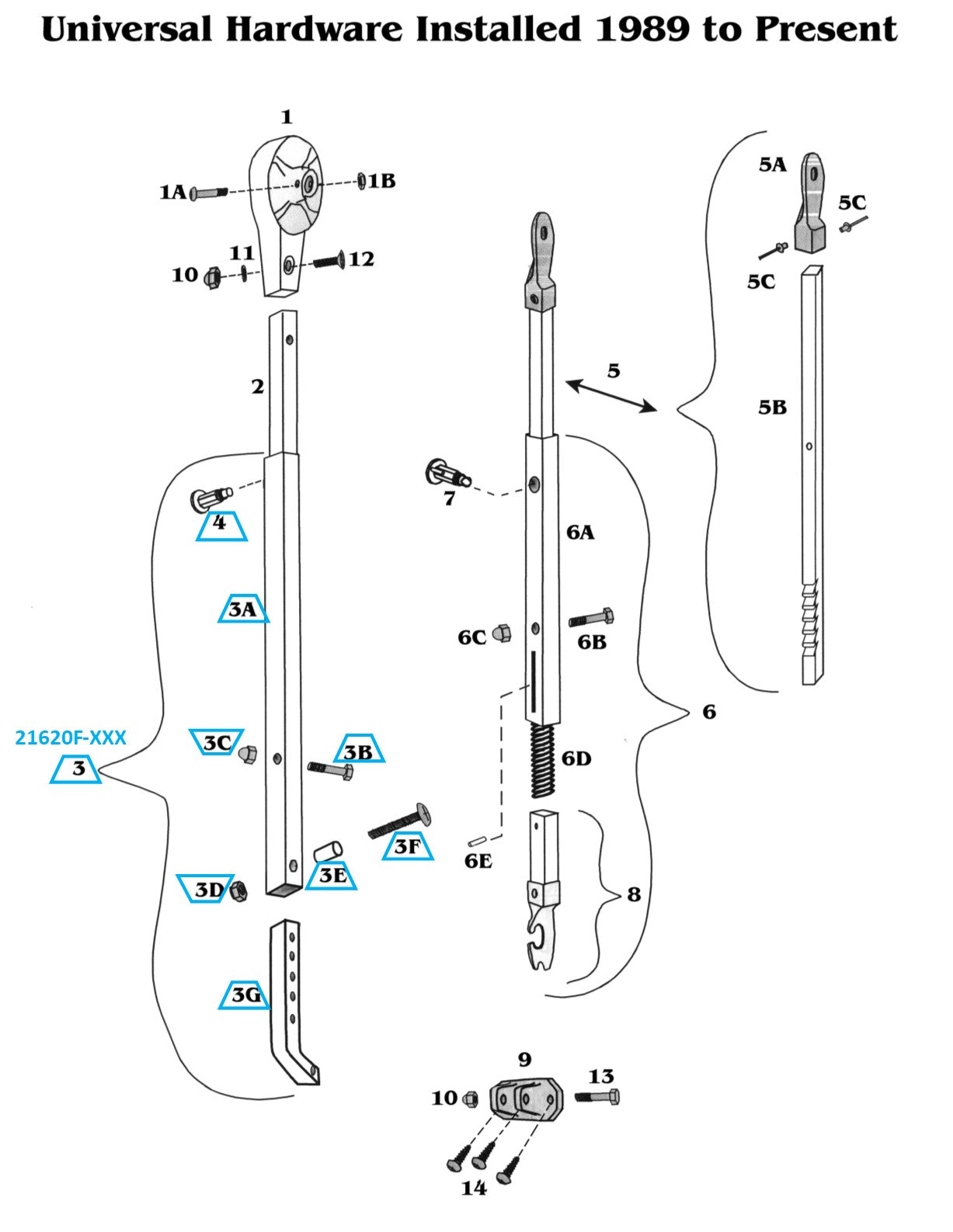 Zip Dee Bright Front Main Arm Tube Assembly for Universal Hardware - 21620F-XXX