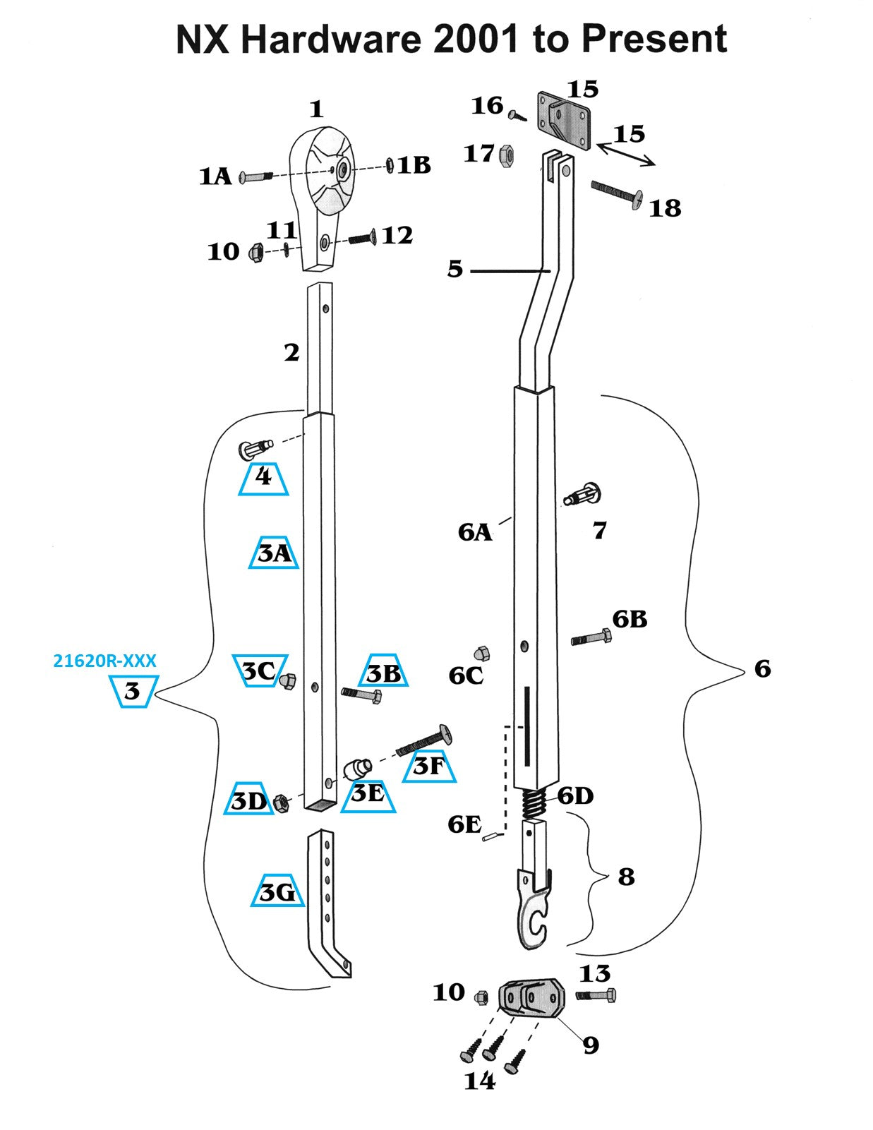 Zip Dee Bright Rear Main Arm Tube Assembly for NX Hardware - 21620R-XXX