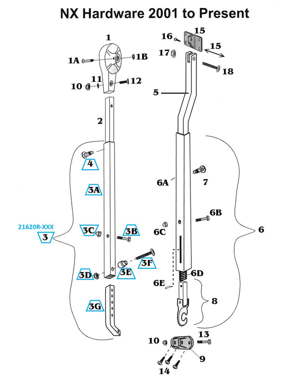 Zip Dee Bright Rear Main Arm Tube Assembly for NX Hardware - 21620R-XXX