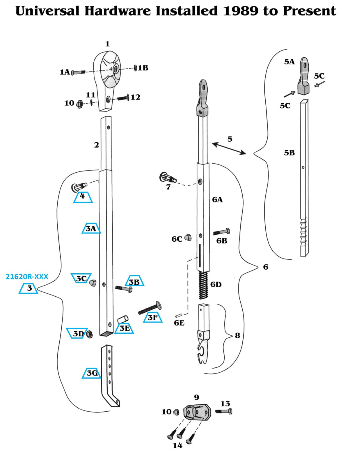 Zip Dee Bright Rear Main Arm Tube Assembly for Universal Hardware - 21620R-XXX