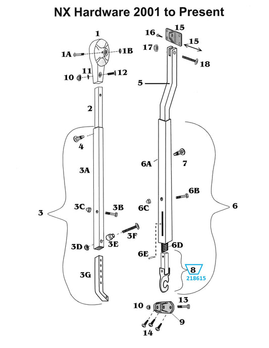 Zip Dee Awning Bright Claw And Bar Assembly With Pin for NX Hardware - 218615