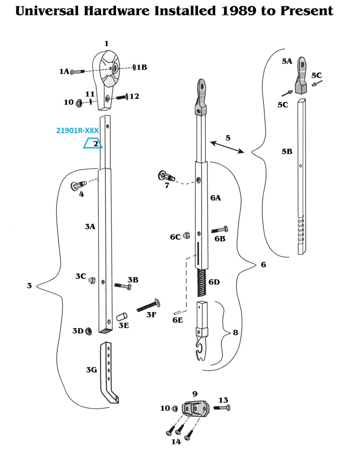 Zip Dee Universal Bright Rear Main Arm Bar UC Style - 21901R-XXX