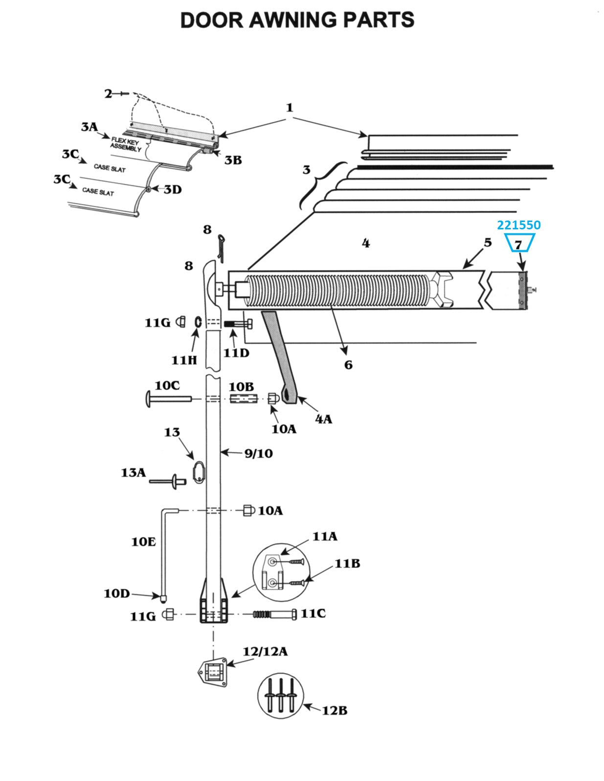 Zip Dee 2-1/4" Idle End Assembly for Window or Door Awning - 221550