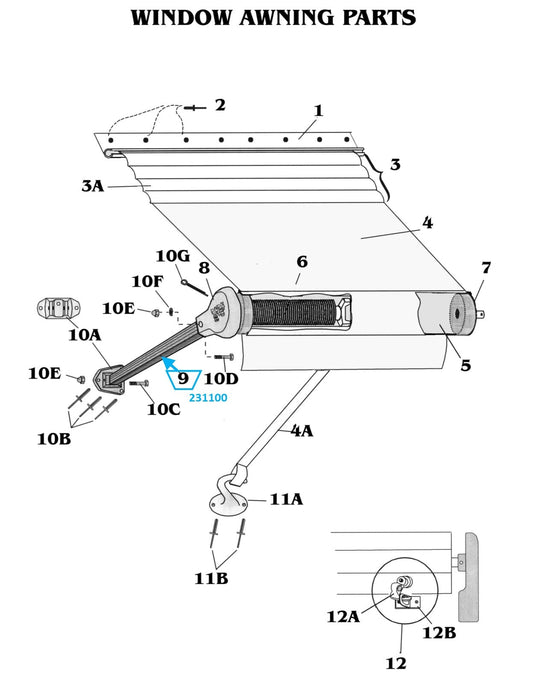 Zip Dee Bright "G" Arm for 47" Rear Window Awning - 231100