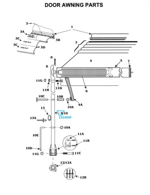 Zip Dee Bright Door Awning Arm, Front - 231403F