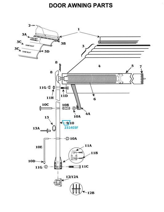 Zip Dee Bright Door Awning Arm, Front - 231403F