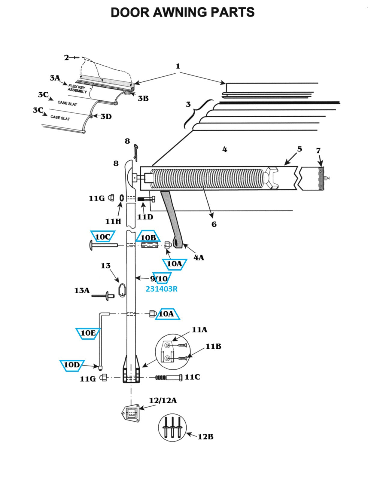 Zip Dee Bright Door Awning Arm, Rear - 231403R