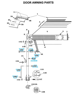 Zip Dee Bright Door Awning Arm, Rear - 231403R