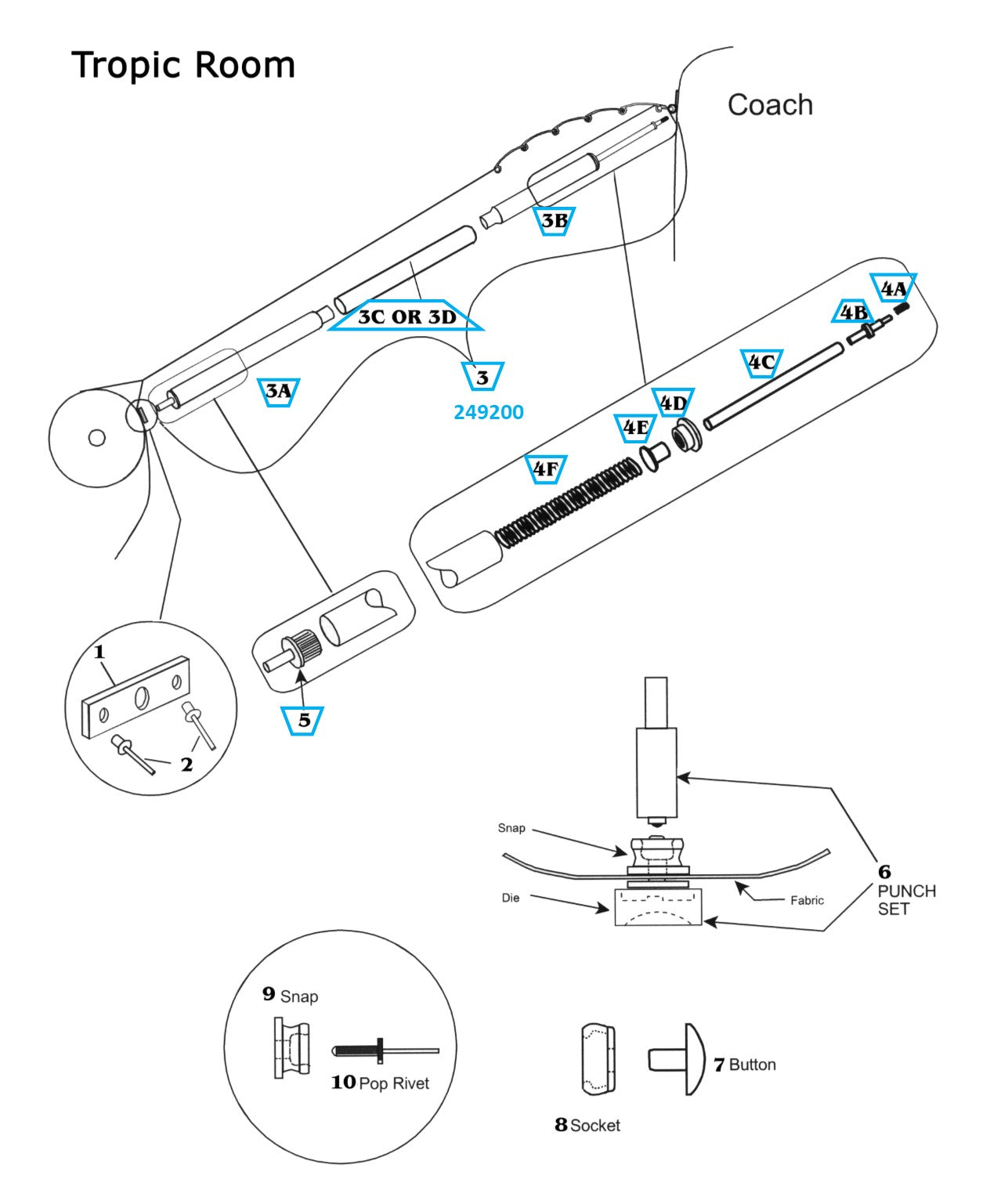 Zip Dee Tropic Room Complete Pole Assembly, Standard Quantity 2 - 249200