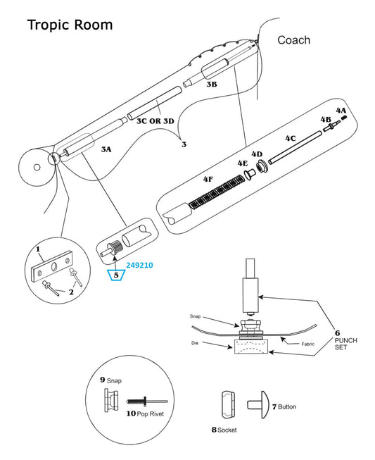 Zip Dee Pole Pin and Plug Assembly for Tropic Room - 249210