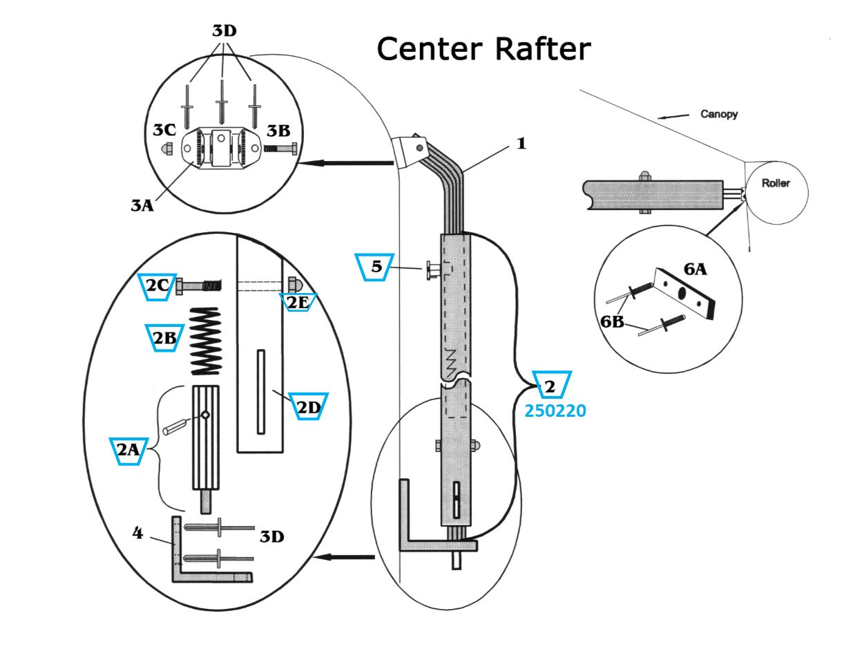 Zip Dee Bright Center Rafter Complete Tube Assembly 1994 to Present - 250220