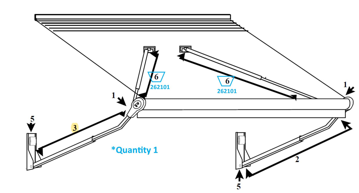 Zip Dee Complete Gas Rafter Assembly for Relax 12V Electric Contour Awning - 262101