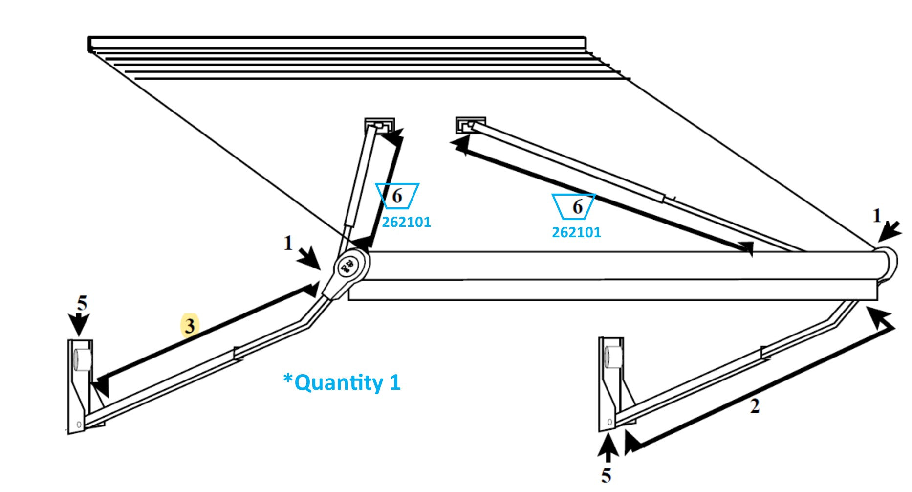 Zip Dee Complete Gas Rafter Assembly for Relax 12V Electric Contour Awning - 262101