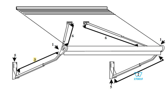 Zip Dee Complete Main Arm Assembly Front for Relax 12V Electric Contour Awning - 27001F