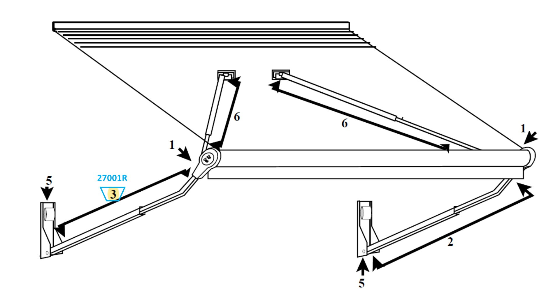 Zip Dee Complete Main Arm Assembly Rear for Relax 12V Electric Contour Awning - 27001R