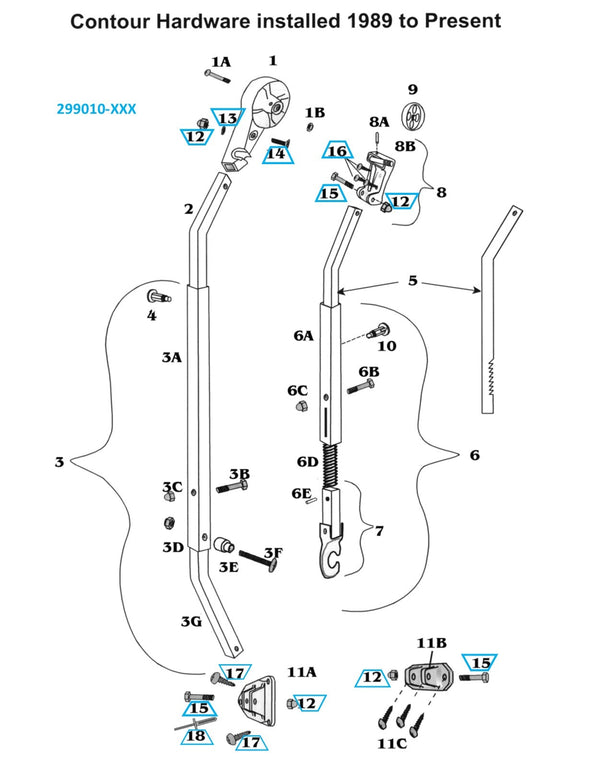 Zip Dee 1989 to Present Contour Hardware Mounting Kit - 299010-XXX