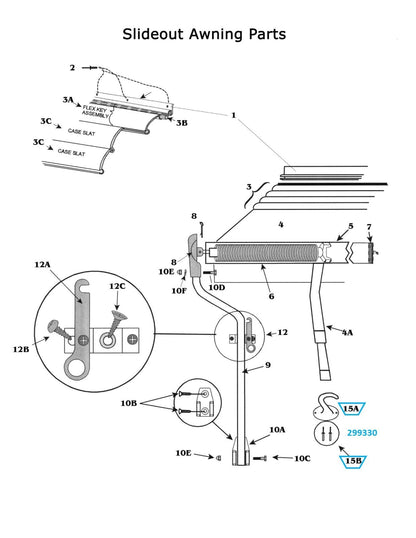 Zip Dee Awning Pull Strap Hold Down Hook Kit with Rivets 299330, Hook Only 210440 or Rivet Set Only 316010