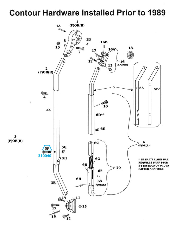 Zip Dee Bolt for Bright '88 Front/Rear Main Arm Tube Assembly - 310040