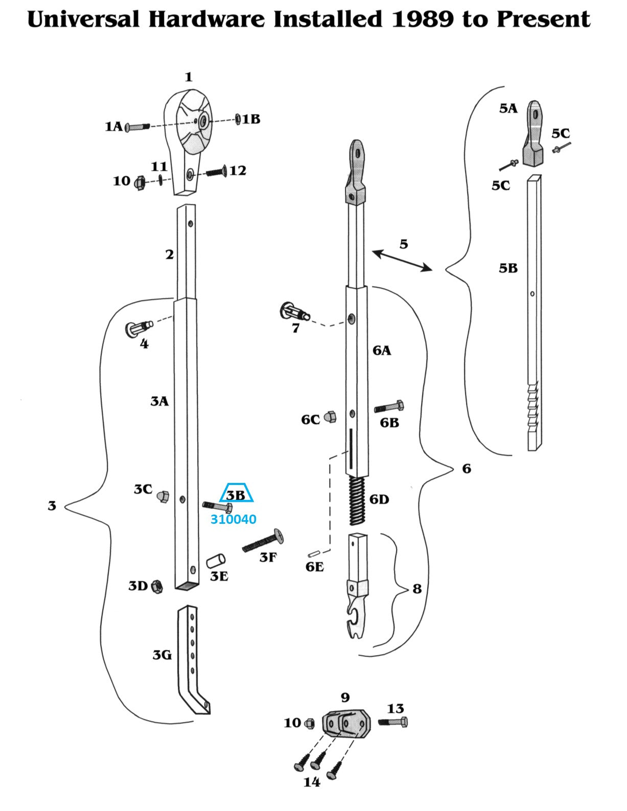 Zip Dee Hex Head Bolt for Front/Rear Main Arm Tube Assembly Contour and Universal Hardware - 310040