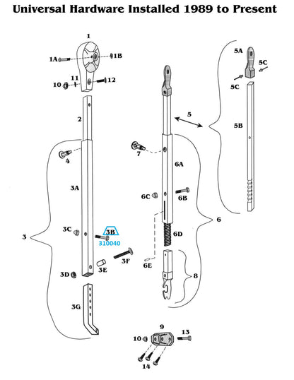 Zip Dee Hex Head Bolt for Front/Rear Main Arm Tube Assembly Contour and Universal Hardware - 310040