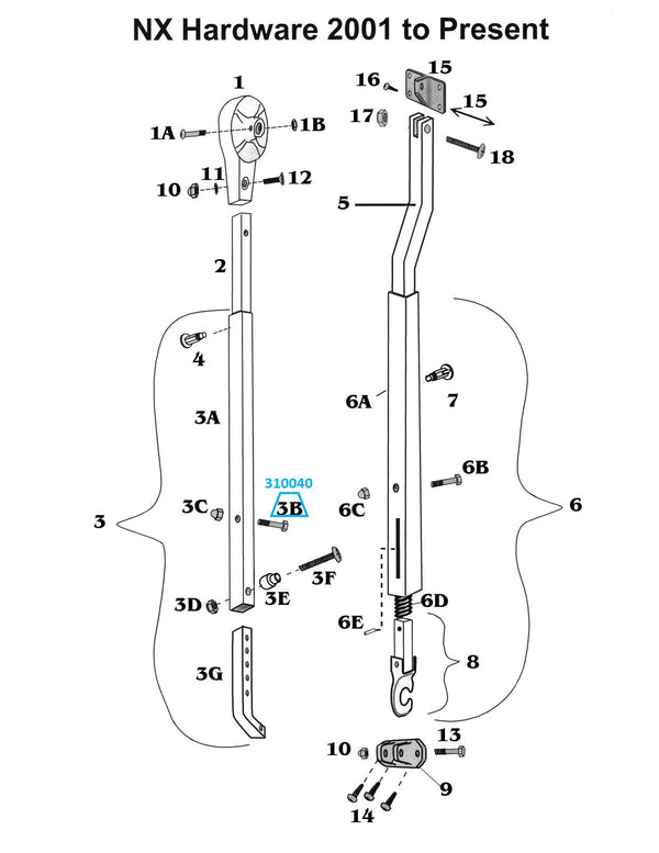 Zip Dee Hex Head Bolt for Front/Rear Main Arm Tube Assembly Contour Hardware, Universal Hardware and NX Hardware - 310040