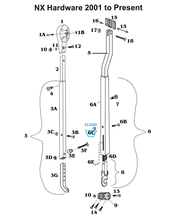 Zip Dee Cap Nut for Front/Rear Main Arm Tube Assembly - 311020