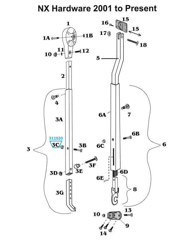 Zip Dee Cap Nut for Front/Rear Main Arm Tube Assembly - 311020