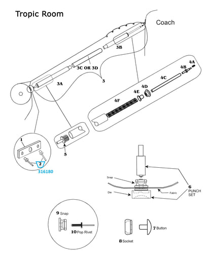 Zip Dee 6/32 x 4/16 Blind Rivet for Roller Plate for Center Rafter, All Years or Tropic Room - 316180