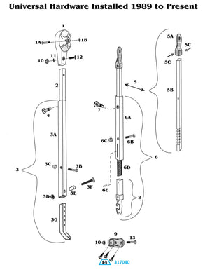 Zip Dee 1/4 x 2" Stainless Steel Screw for Rectangular Base Hinge, Floor Mount - 317040