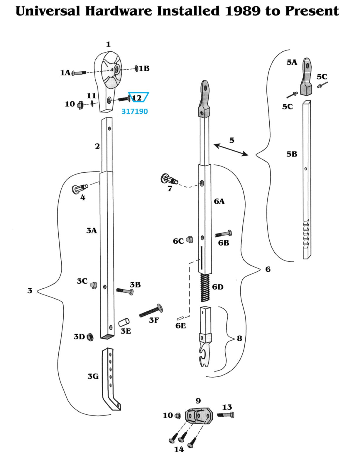 Zip Dee 1-3/8" Flat Head Bolt for Contour Hardware or Universal Hardware - 317190