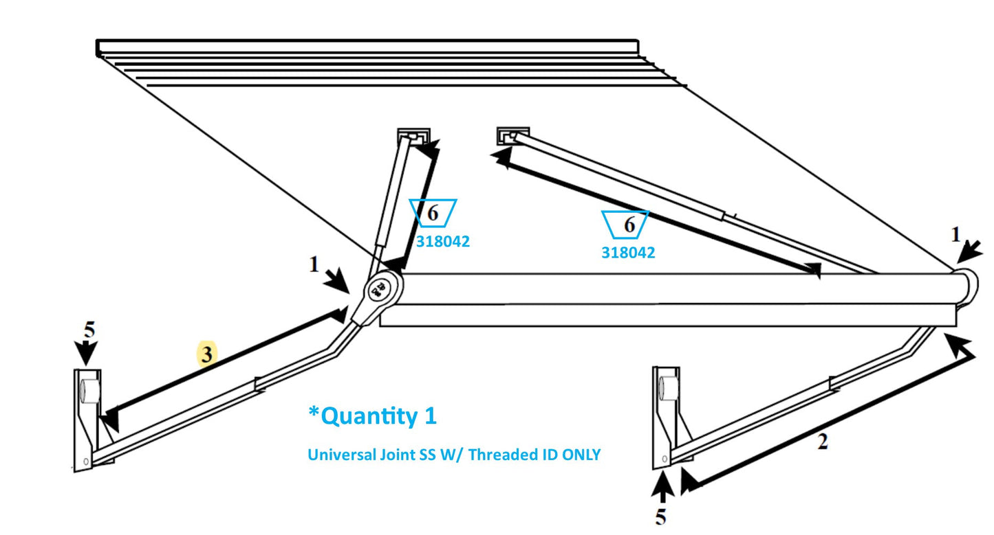 Zip Dee Universal Joint Stainless Steel with Threaded ID for Relax 12V Electric Contour Awning - 318042