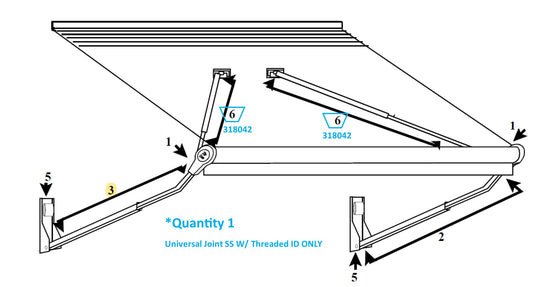 Zip Dee Universal Joint Stainless Steel with Threaded ID for Relax 12V Electric Contour Awning - 318042