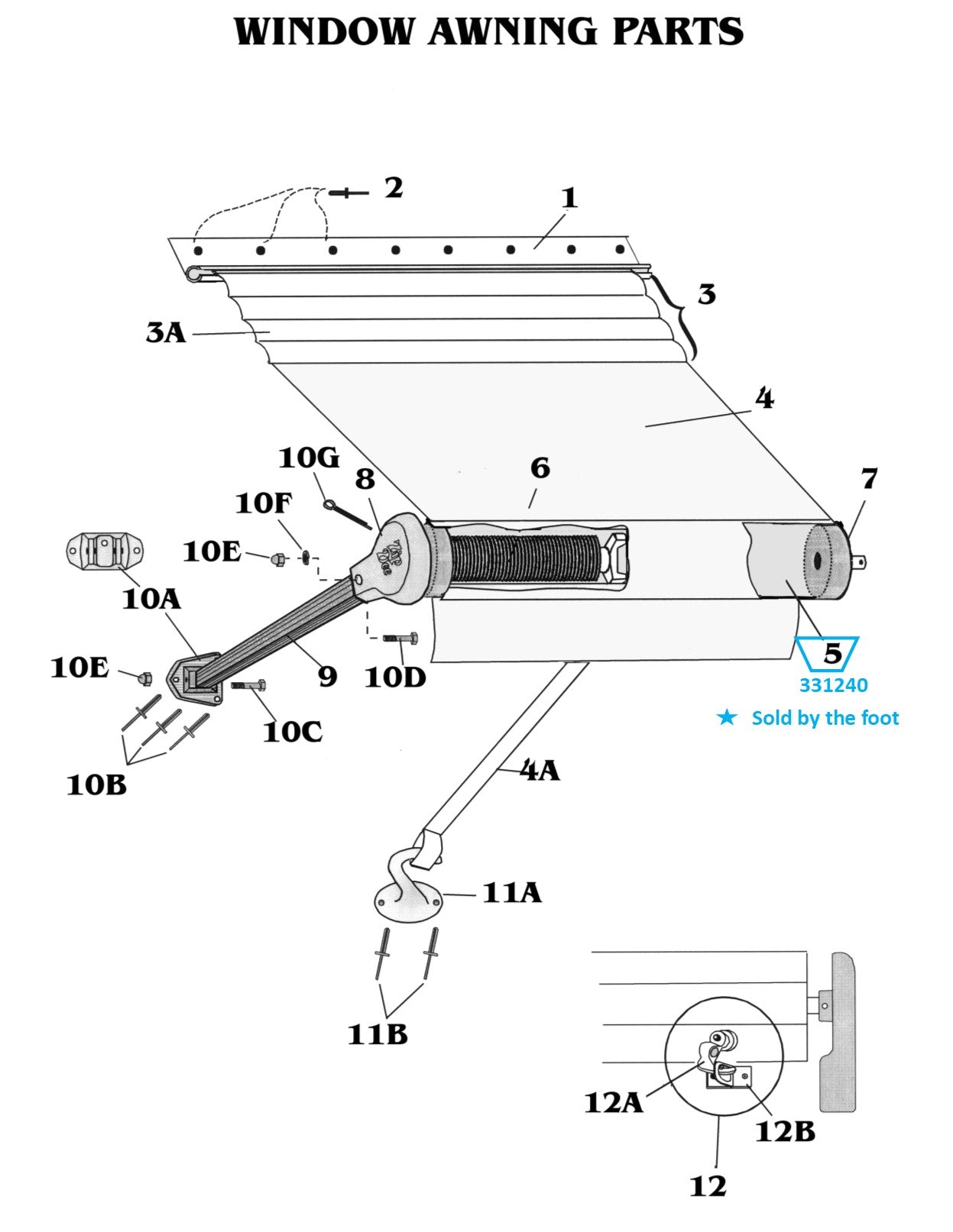 Zip Dee 2-1/4" Roller Tube 5' 6" - 22' for Window Awning, By The Foot - 331240