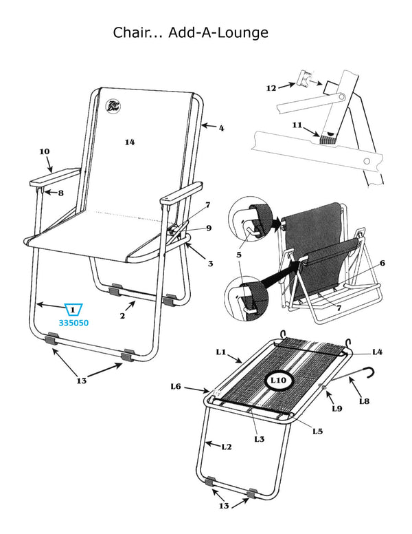 Zip Dee Front Chair Leg, Standard - 335050