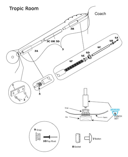 Zip Dee Button/Socket Setting Tool Set (Punch Set) for Tropic Room - 355020