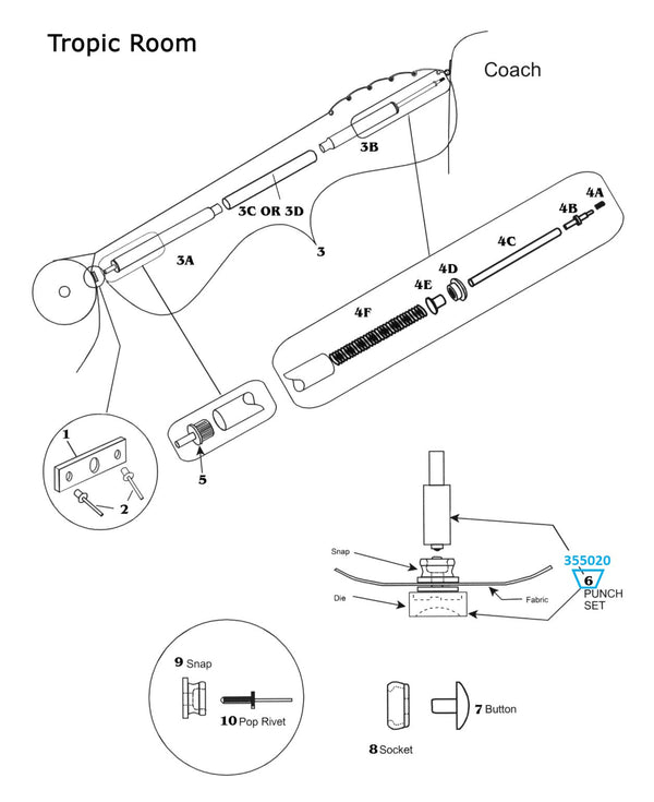 Zip Dee Button/Socket Setting Tool Set (Punch Set) for Tropic Room - 355020