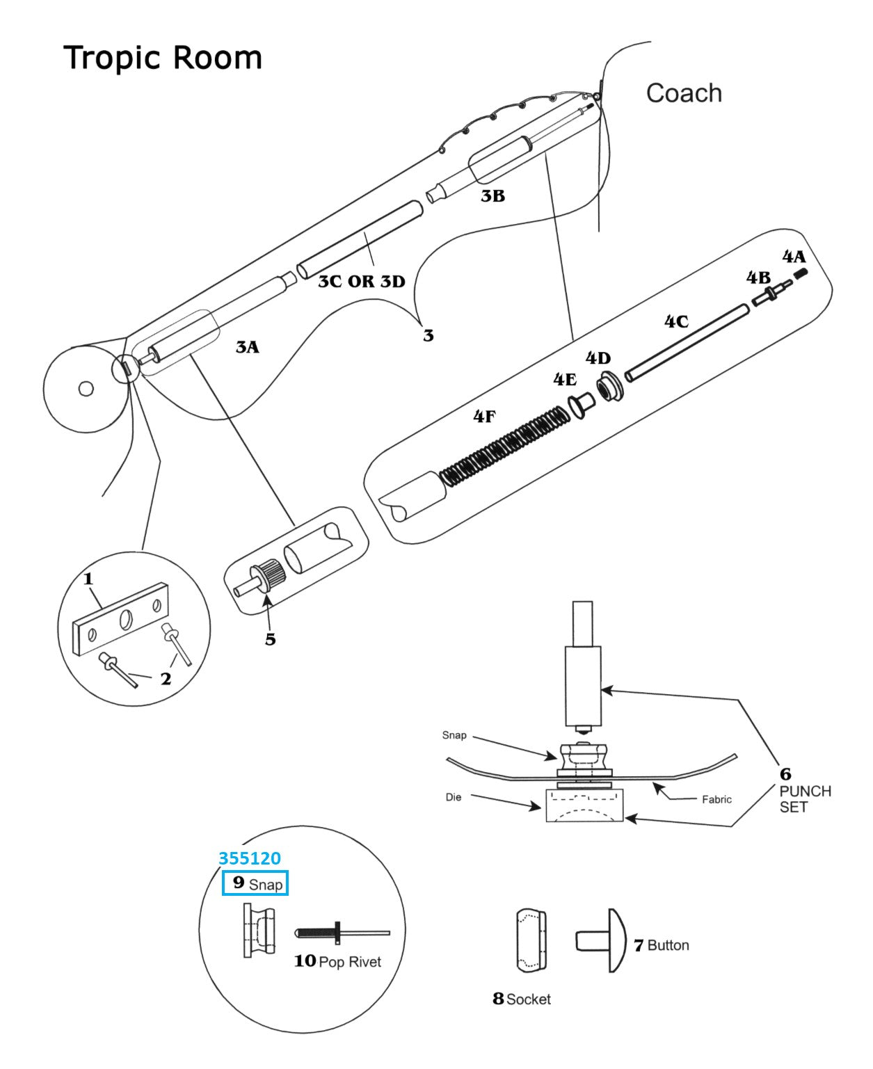 Zip Dee Stud for Front & Side Panel "Lift Dot" for Tropic Room - 355120