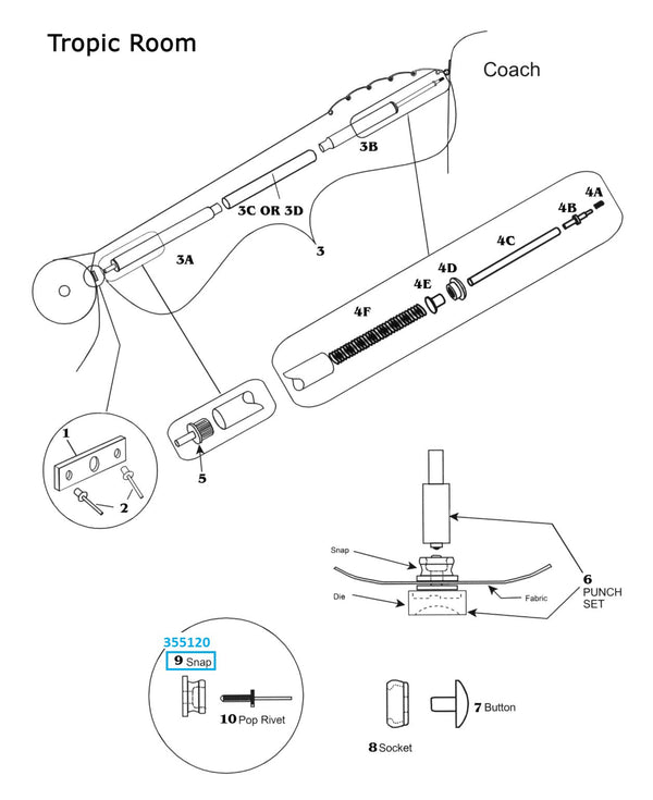 Zip Dee Stud for Front & Side Panel "Lift Dot" for Tropic Room - 355120