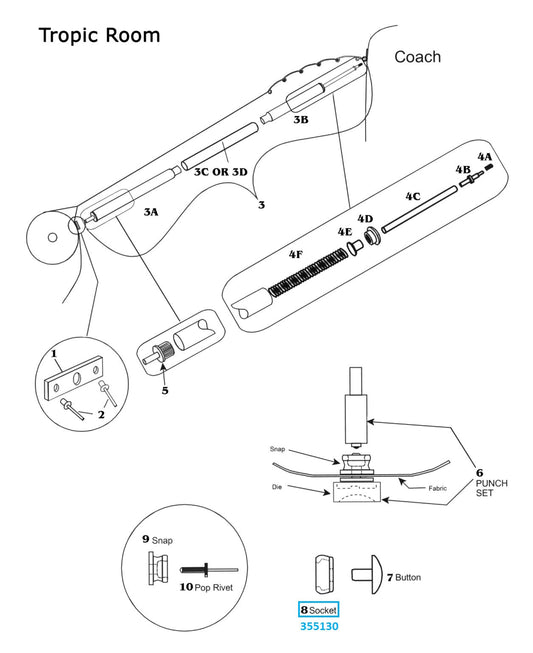 Zip Dee Socket for Front & Side Panel "Lift Dot" for Tropic Room - 355130