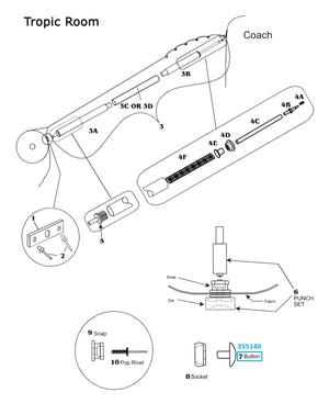 Zip Dee Button for Front & Side Panel "Lift Dot" for Tropic Room - 355140