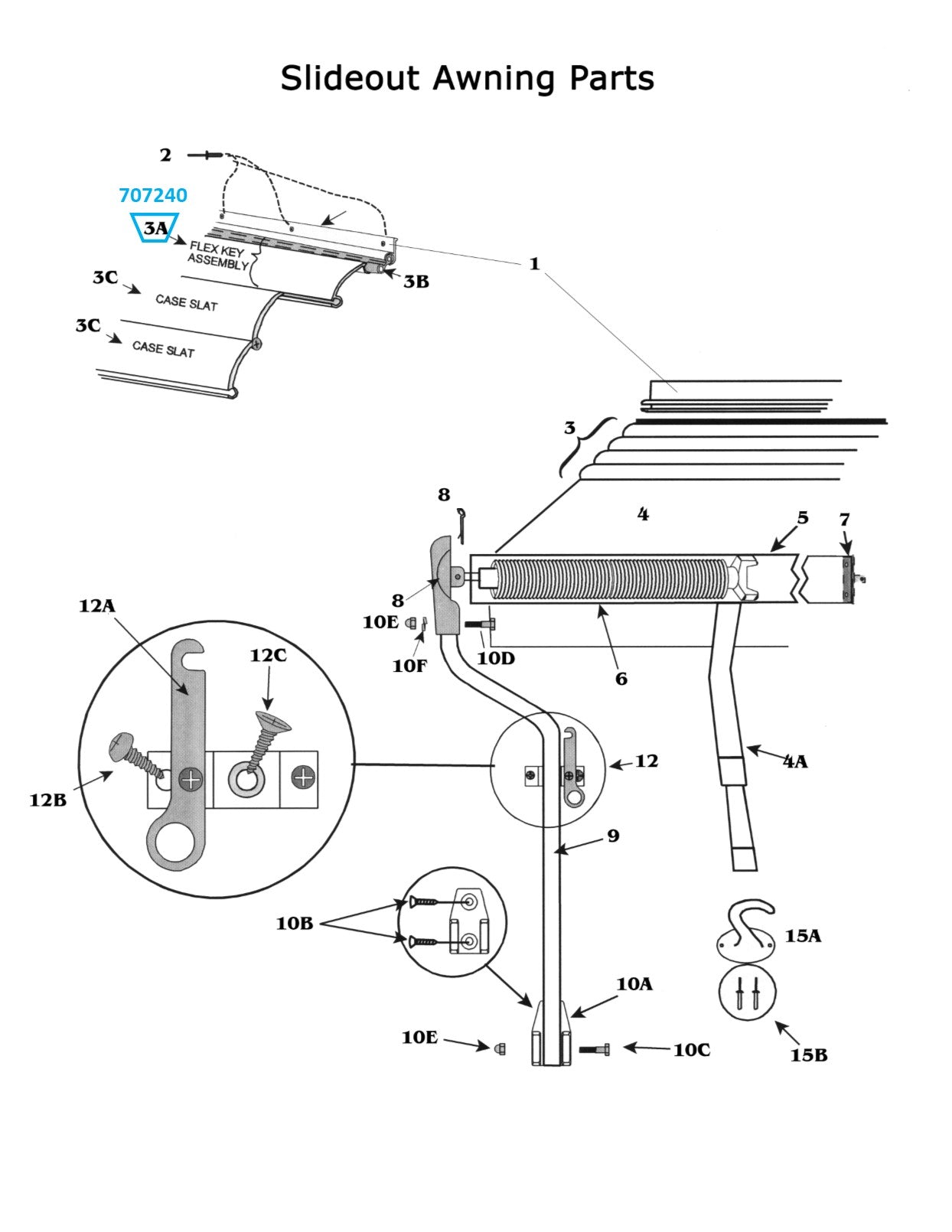 Zip Dee Awning Satin Flex Key Assembly, Standard (per foot) - 707240