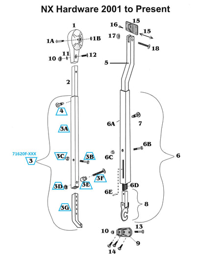 Zip Dee Satin Front Main Arm Tube Assembly for NX Hardware - 71620F-XXX